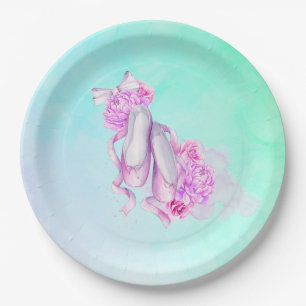 Roze Waterverf balletschoenen met pinda's en boog Papieren Bordje