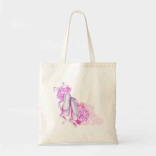 Roze Waterverf balletschoenen met pinda's en boog Tote Bag (Voorkant)