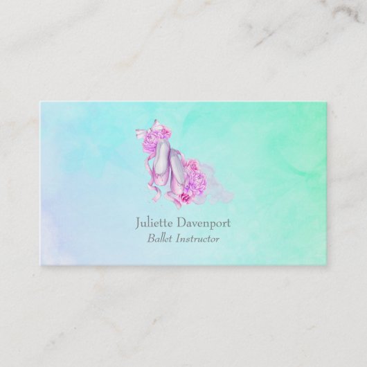 Roze Waterverf balletschoenen met pinda's en boog Visitekaartje (Voorkant)