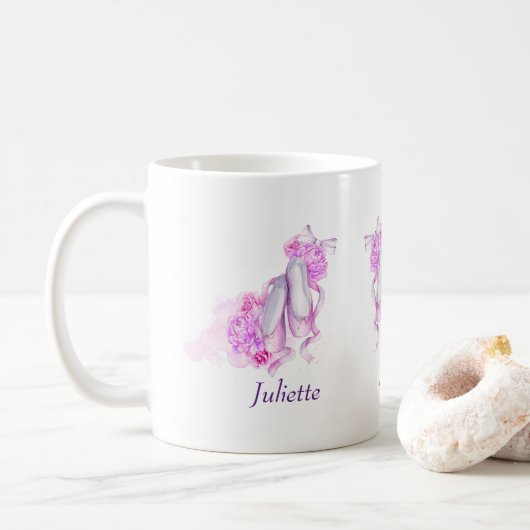 Roze Waterverf balletschoenen op maat Koffiemok (Met donut)