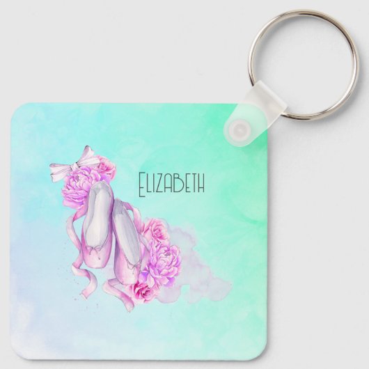 Roze Waterverf balletschoenen Sleutelhanger (Achterkant)