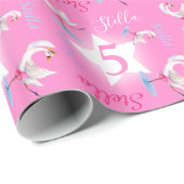Roze waterverf balletzwanen 5e verjaardagswrap cadeaupapier (Rol Hoek)