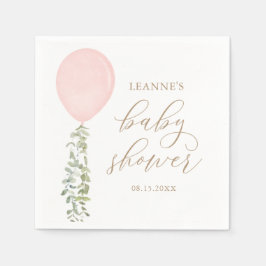 Roze Waterverf ballon Eucalyptus Baby shower Servet