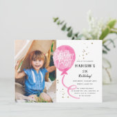 Roze Waterverf Ballon Gold Confetti Birthday Kaart (Staand voorkant)