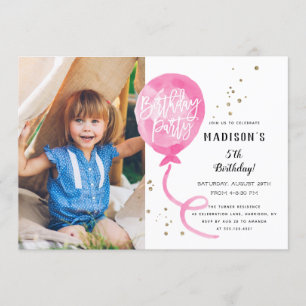 Roze Waterverf Ballon Gold Confetti Birthday Kaart