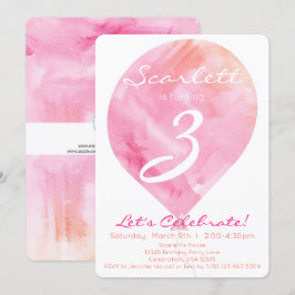 Roze Waterverf ballon klein meisje Kaart