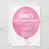 Roze Waterverf ballon verjaardagsfeestje Kaart (Voorkant)