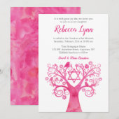 Roze Waterverf Bat Mitzvah Invites Kaart (Voorkant / Achterkant)