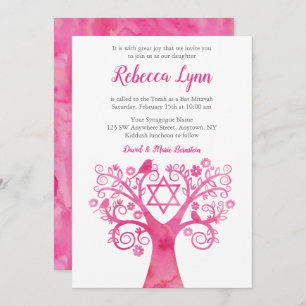 Roze Waterverf Bat Mitzvah Invites Kaart