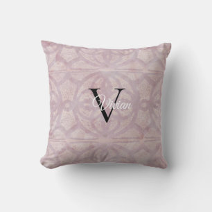 Roze Waterverf Batik Monogram Naam Kussen