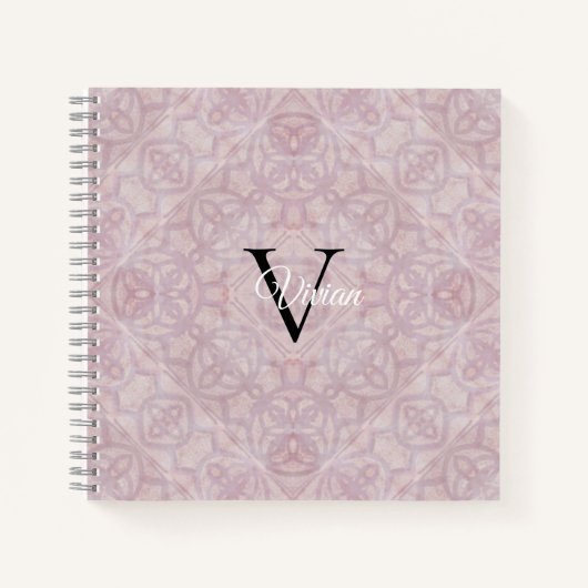 Roze Waterverf Batik Monogram Naam Notitieboek (Voorkant)