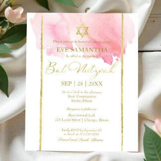 Roze Waterverf BBT Mitzvah begrotingsuitnodiging