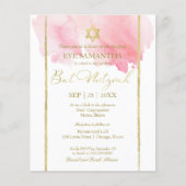 Roze Waterverf BBT Mitzvah begrotingsuitnodiging (Voorkant)