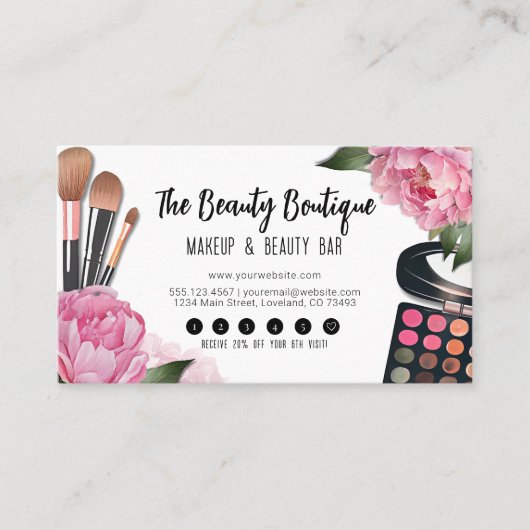 Roze Waterverf Beauty Make-up Artist Business Klantenkaartje (Voorkant)