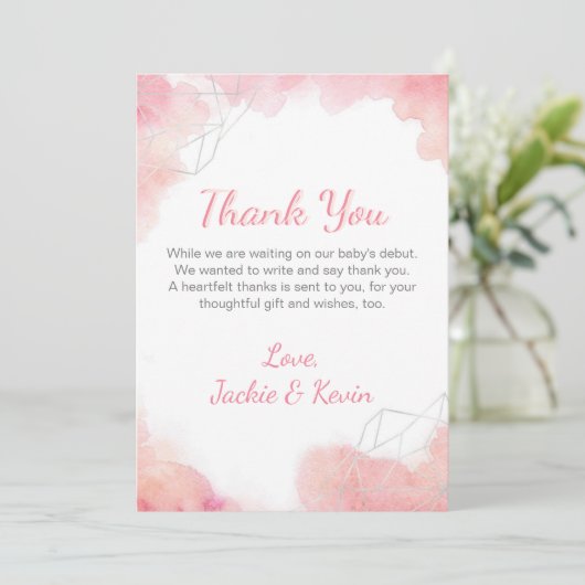 Roze Waterverf Bedankkaart (Staand voorkant)