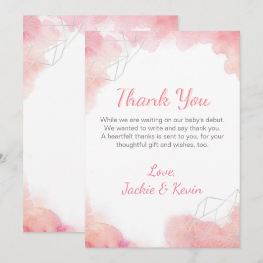 Roze Waterverf Bedankkaart (Voorkant / Achterkant)