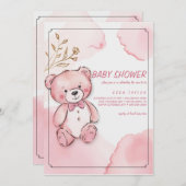Roze waterverf beer babyshower uitnodigingen (Voorkant / Achterkant)