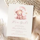 Roze Waterverf Beer Meisje Baby shower Briefkaart