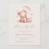 Roze Waterverf Beer Meisje Baby shower Briefkaart (Voorkant)