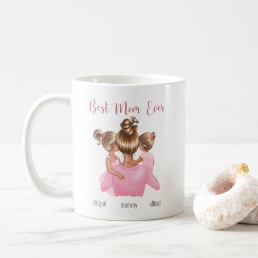 Roze Waterverf Beste mama ooit op maat Koffiemok (Met donut)