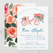 Roze Waterverf Bicycle Floral Vrijgezellenfeest Kaart (Voorkant / Achterkant)