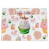 Roze Waterverf Birthday Cupcake Unicorn Groot Cadeauzakje (Voorkant)