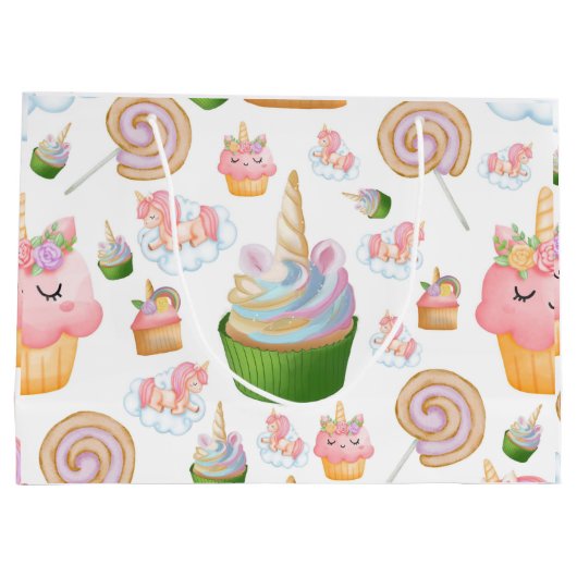 Roze Waterverf Birthday Cupcake Unicorn Groot Cadeauzakje (Achterkant)