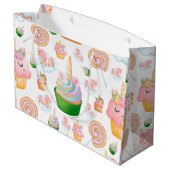 Roze Waterverf Birthday Cupcake Unicorn Groot Cadeauzakje (Achterkant Gekanteld)