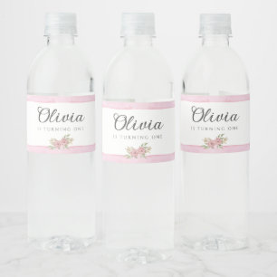 Roze Waterverf Birthday Party Waterfles Etiket