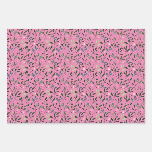 Roze waterverf bladeren van het bruine roze patroo inpakpapier vel (Voorkant 3)