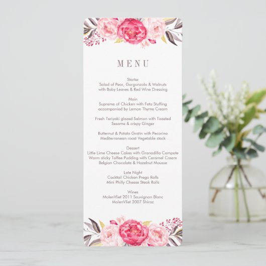 Roze Waterverf Bloed Wreath Weddenschap Menu (Staand voorkant)