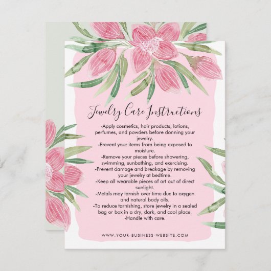 Roze Waterverf Bloeiende Bloemen Bloemen Sieraden  Notitiekaartje (Voorkant / Achterkant)