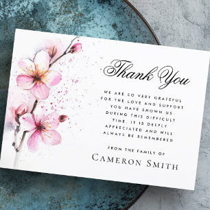 Roze waterverf bloeit begrafenis sympathie bedankkaart