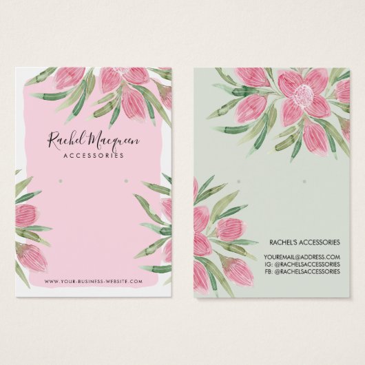 Roze Waterverf bloeit Floral Earring Display Visitekaartje (Voorkant /achterkant)