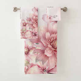 Roze Waterverf bloeit glanzend glitter modern Bad Handdoek