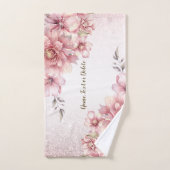 Roze Waterverf bloeit glanzend glitter modern Bad Handdoek (Handdoek)