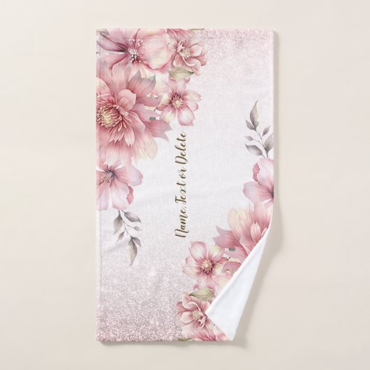 Roze Waterverf bloeit glanzend glitter modern Bad Handdoek (Handdoek)