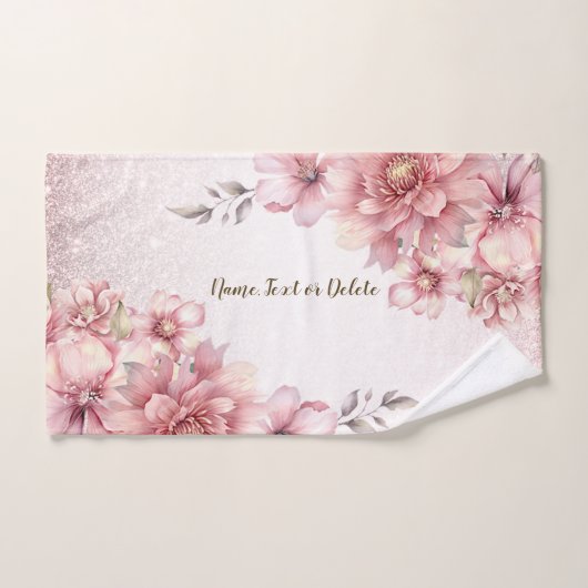 Roze Waterverf bloeit glanzend glitter modern Bad Handdoek (Handdoek)