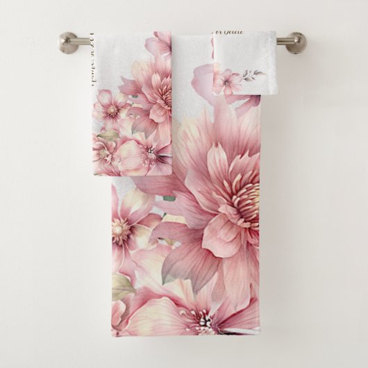 Roze Waterverf bloeit glanzend glitter modern Bad Handdoek (Insitu)
