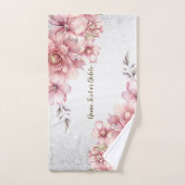 Roze Waterverf bloeit glanzend glitter modern Bad Handdoek (Handdoek)
