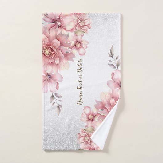 Roze Waterverf bloeit glanzend glitter modern Bad Handdoek (Handdoek)