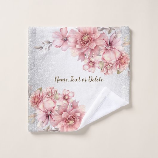 Roze Waterverf bloeit glanzend glitter modern Bad Handdoek (Wasdoekje)