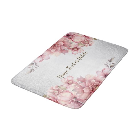 Roze Waterverf bloeit glanzend glitter modern Badmat (Gekanteld)
