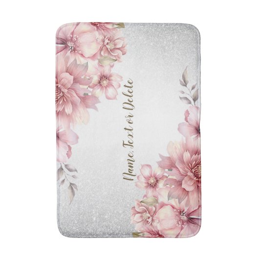 Roze Waterverf bloeit glanzend glitter modern Badmat (Voorkant Verticaal)