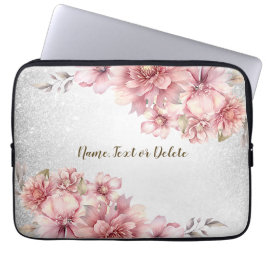 Roze Waterverf bloeit glanzend glitter modern Laptop Sleeve