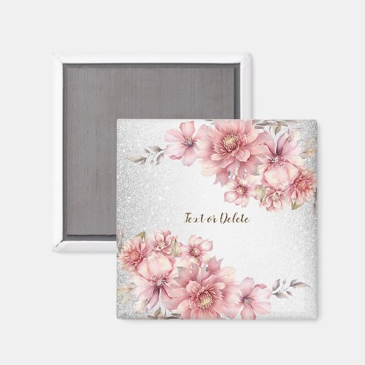 Roze Waterverf bloeit glanzend glitter modern Magneet (Voorkant / Achterkant)