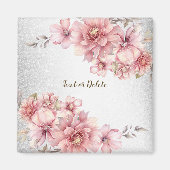 Roze Waterverf bloeit glanzend glitter modern Magneet (Voorkant)