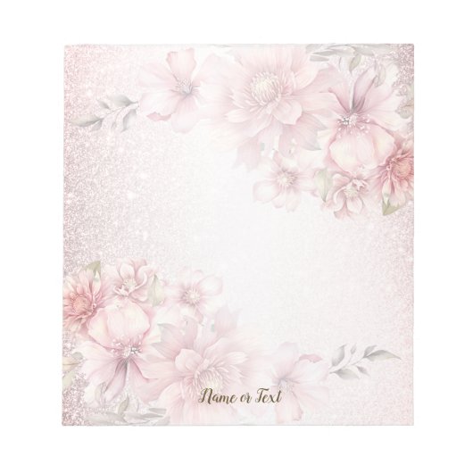 Roze Waterverf bloeit glanzend glitter modern Notitieblok (Voorkant)