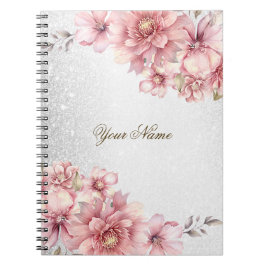 Roze Waterverf bloeit glanzend glitter modern Notitieboek