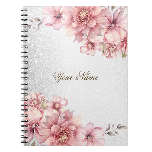 Roze Waterverf bloeit glanzend glitter modern Notitieboek (Voorkant)